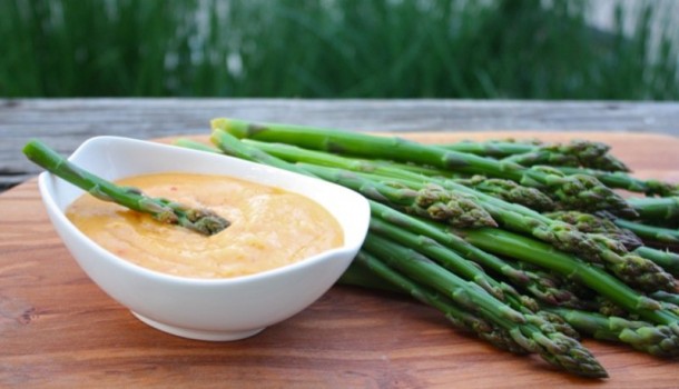 Lemon Thyme Pickled Asparagus with Cheese Fondue