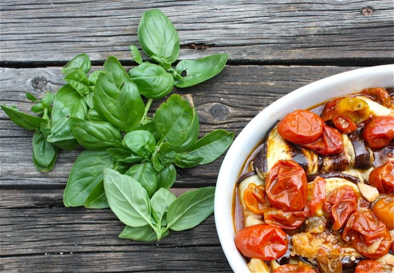 Rolled Eggplant with Oven Roasted Tomatoes