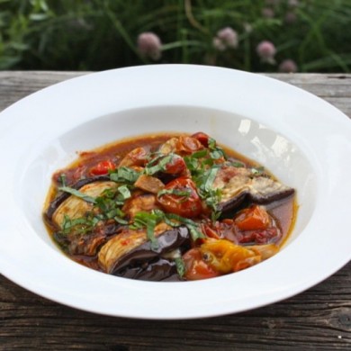 Rolled Eggplant with Oven Roasted tomatoes