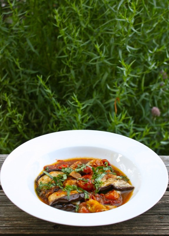 Rolled Eggplant with Oven Roasted Tomatoes