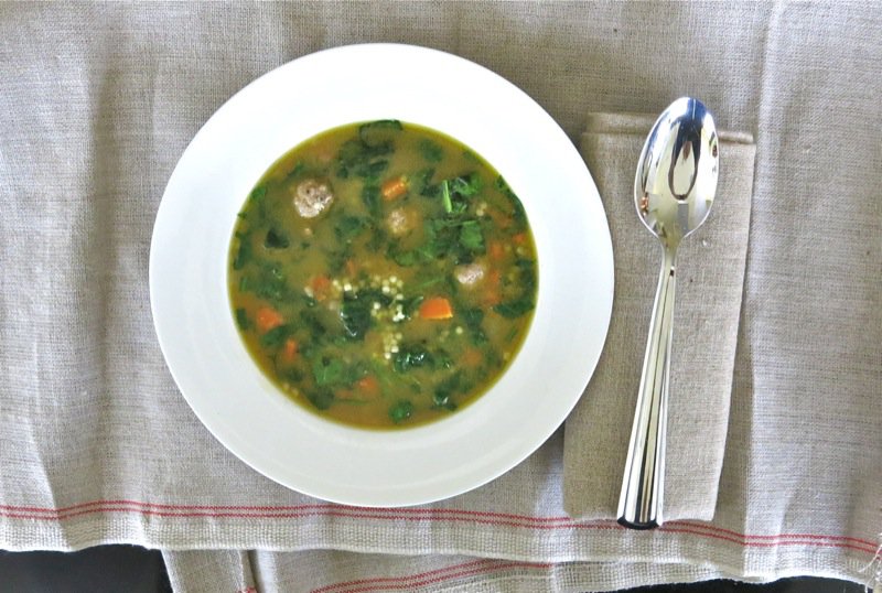 Italian Wedding Soup with Beef Meatballs and Spinach