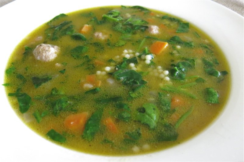 Italian Wedding Soup with Beef Meatballs and Spinach