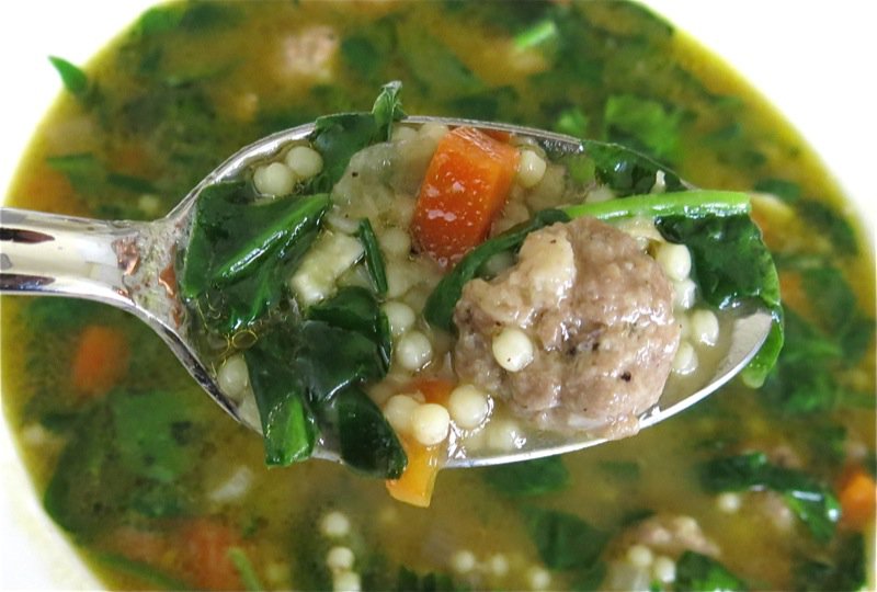 Italian Wedding Soup with Beef Meatballs and Spinach
