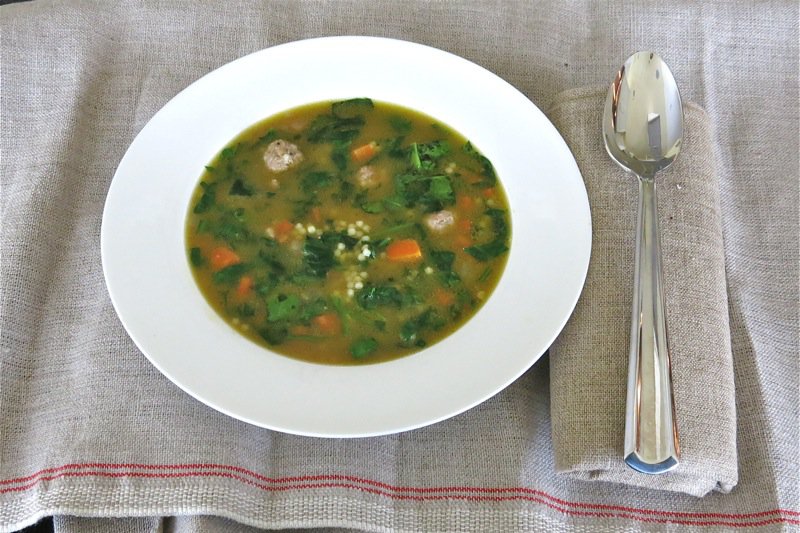 Italian Wedding Soup with Beef Meatballs and Spinach