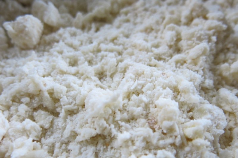 Butter cut into flour mixture for pie pastry