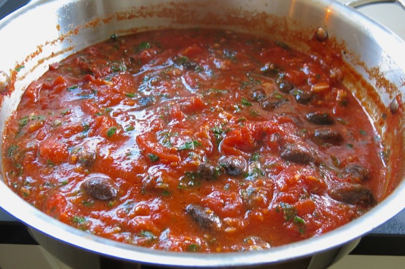 12 Tomato Sauce with Olives and Capers for Baccala