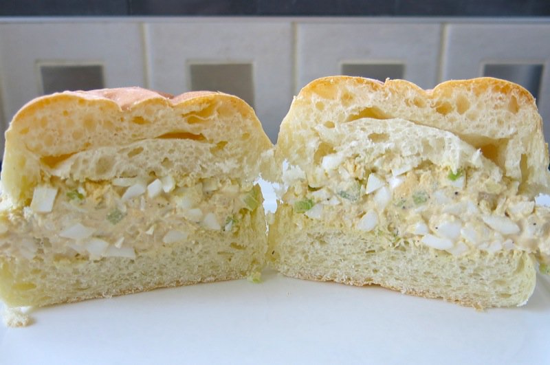 17 Homemade Eggsalad on a homemade bun halved