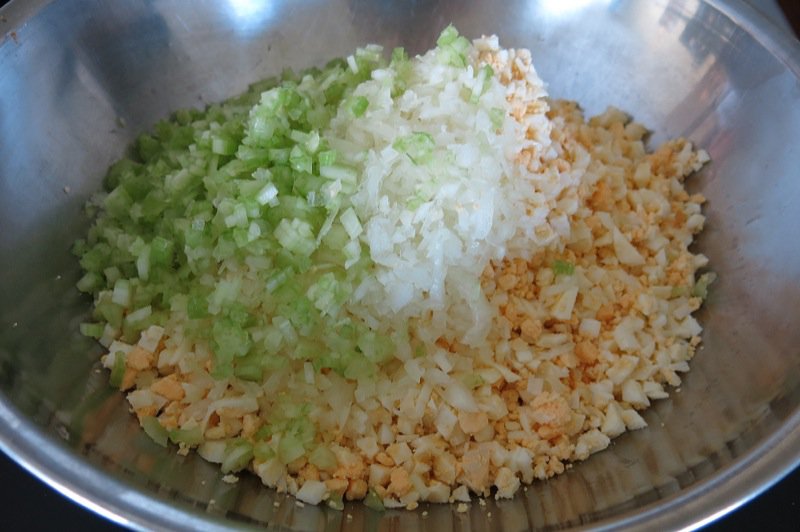9 egg onion and celery in bowl