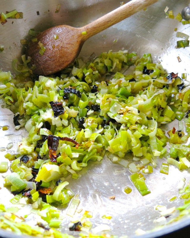 10 Sauteed Leeks, garlic, ginger and pasilla pepper