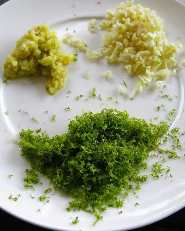 6 Lime zest, Ginger, Garlic