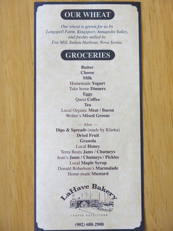 20 LaHave Bakery Menu