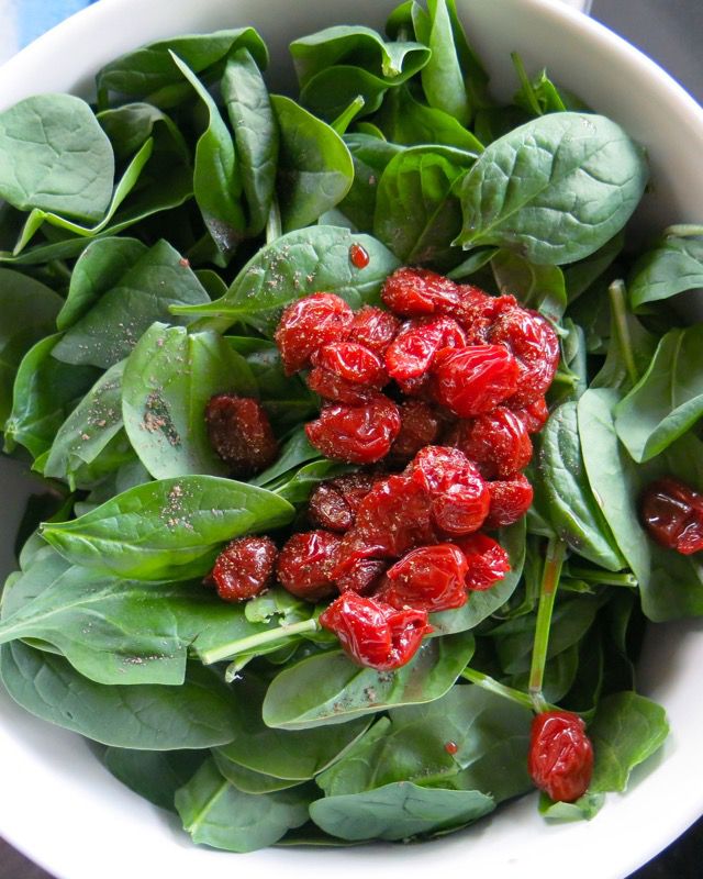 18 Spinach Salad with Preserved Sour Cherries