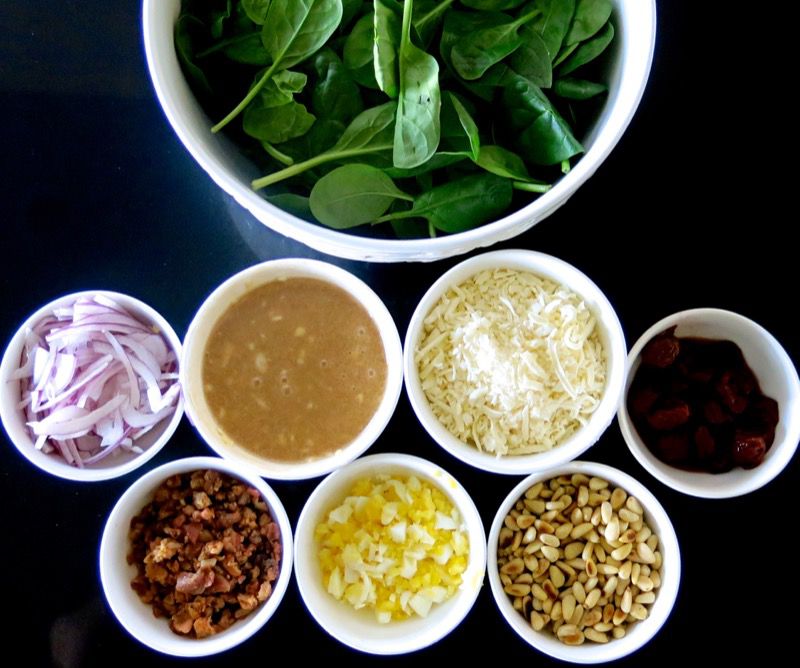 3 Spinach Salad Mis en Place