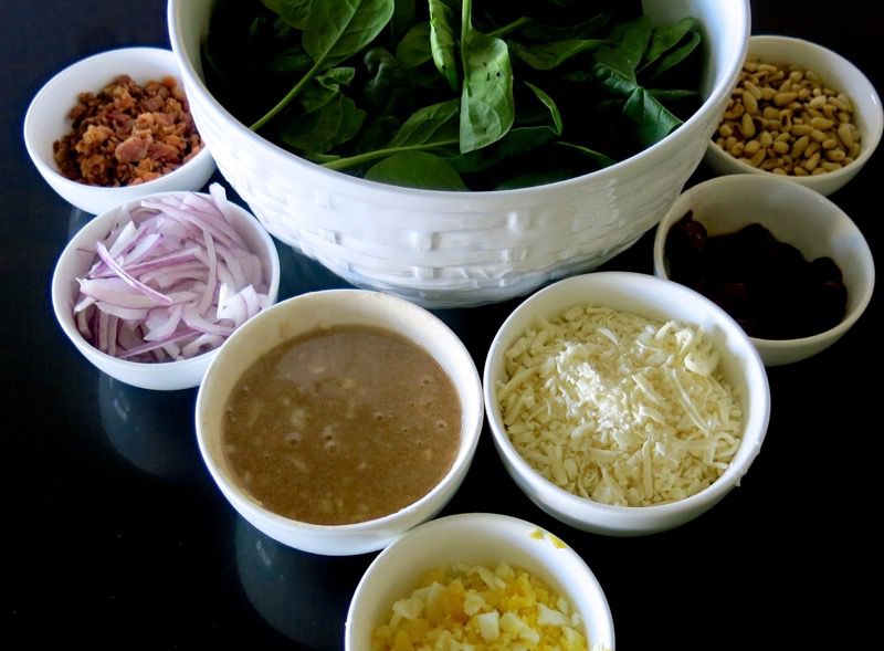 4 Spinach Salad Mis en Place