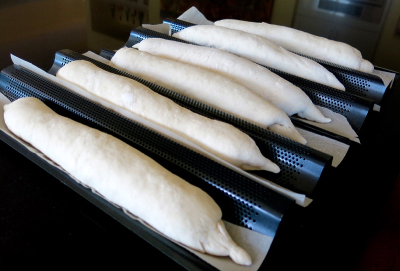 13 Baguettes in Pans after Proofing