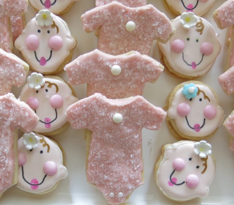 Pink Baby Girl Shower Onesie Butter Cookies for Amy and Heidi