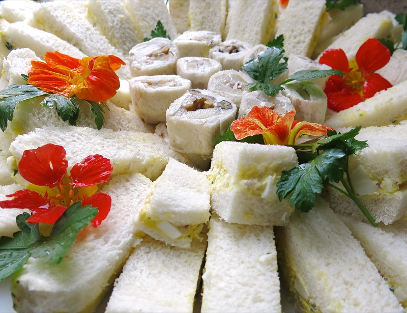 6 Egg Salad Tea Sandwiches and Pear and Gorgonzola