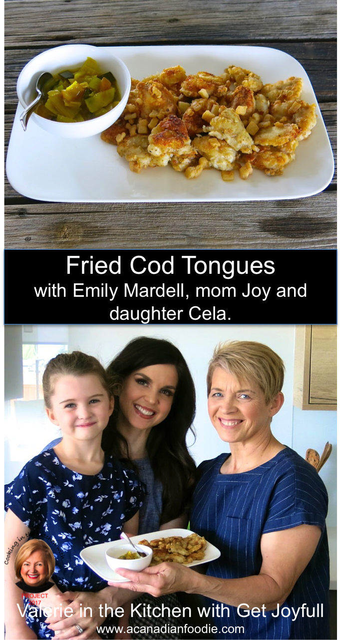 Fried Cod Tongues: Traditional Newfoundland fare In the Kitchen with Emily Mardell, mother Joy, and daughter, Sela from GetJoyfull! #ACFValerieCookingWithYou Step by Step images included.