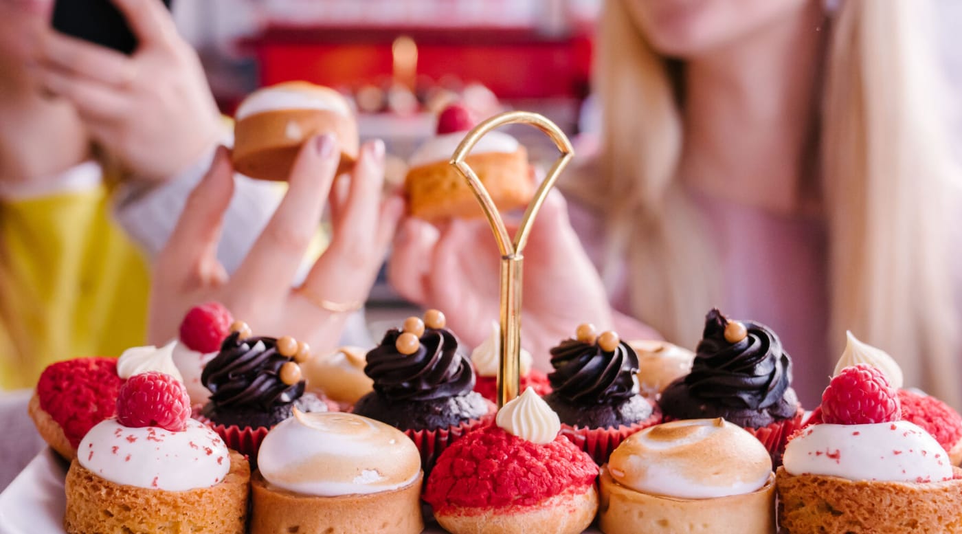 close up shot of afternoon tea cakes