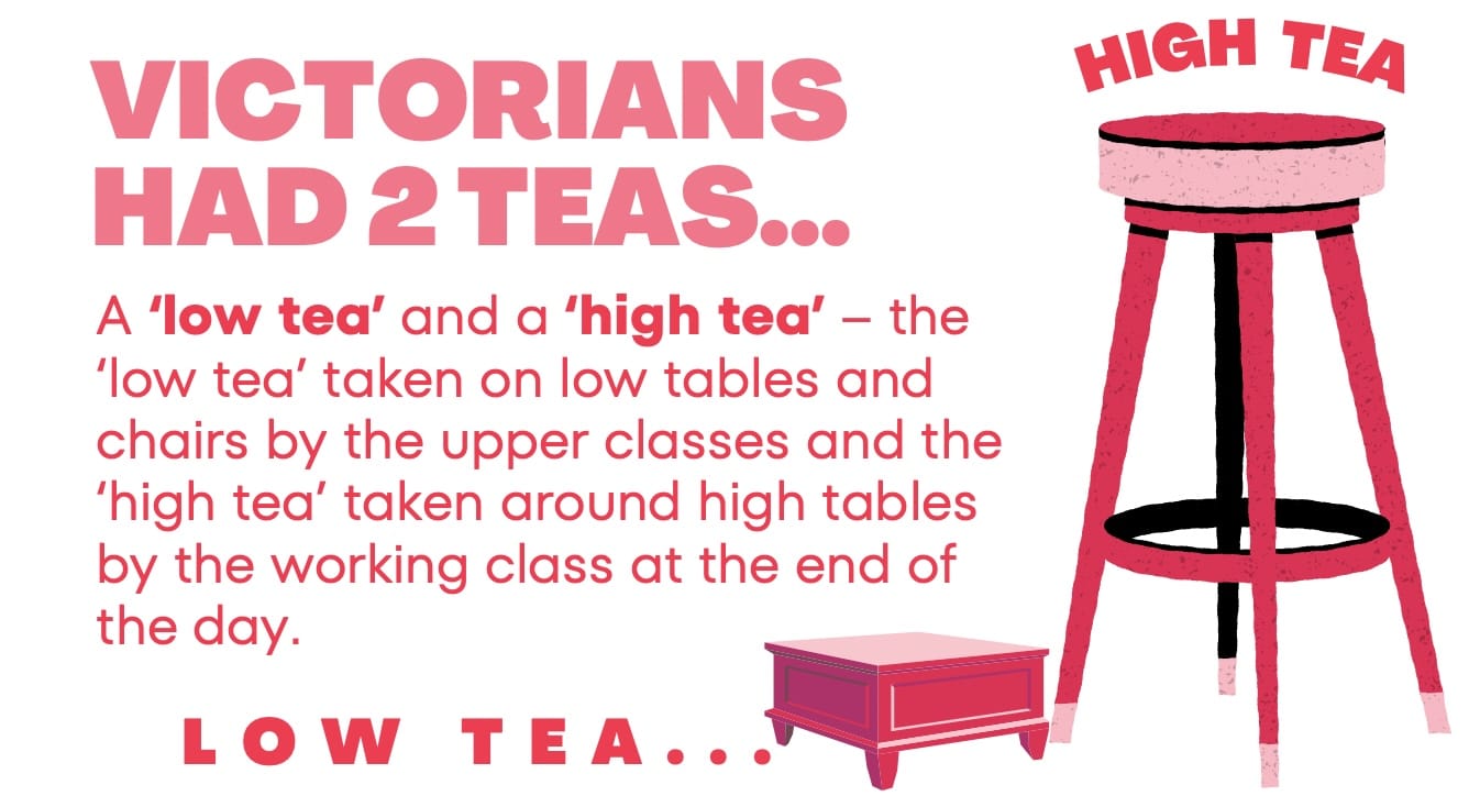 an image describing the difference between high and low tea using two chairs with different height